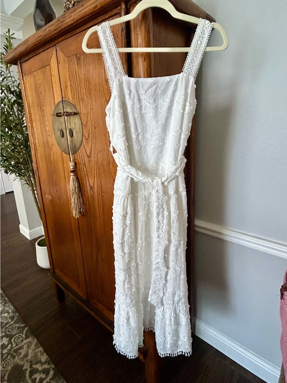 Zara White Embroidered Midi Dress with Lace straps. Never worn!!